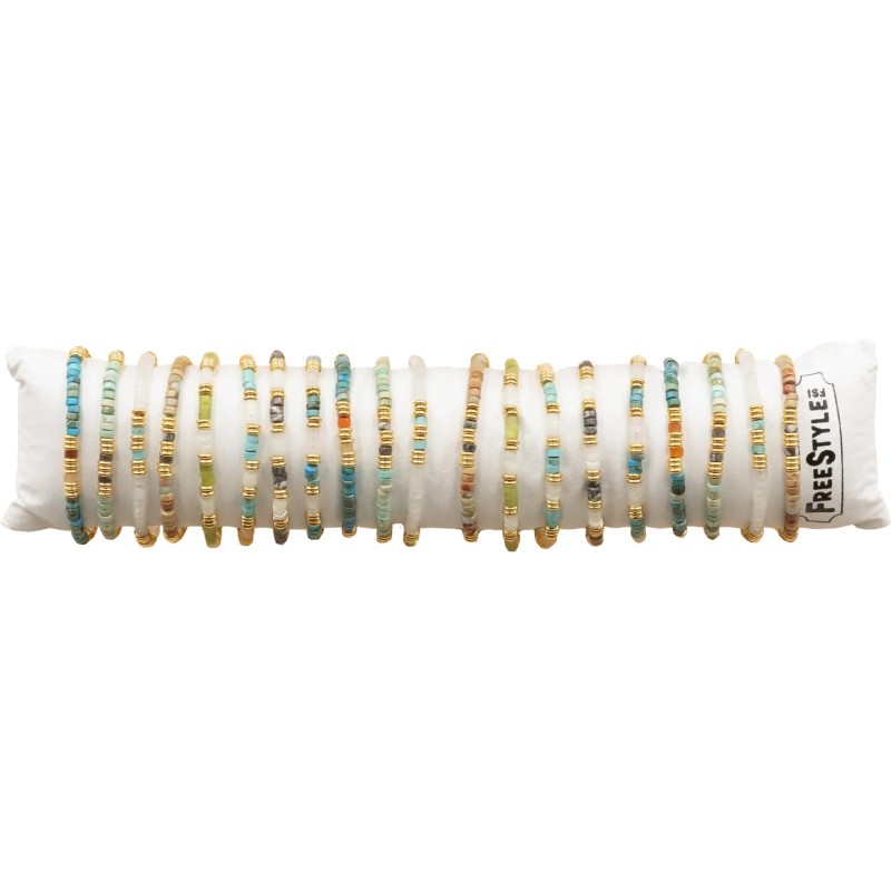 Bracelets bohèmes en disques plats de pierres naturelles et turquoise