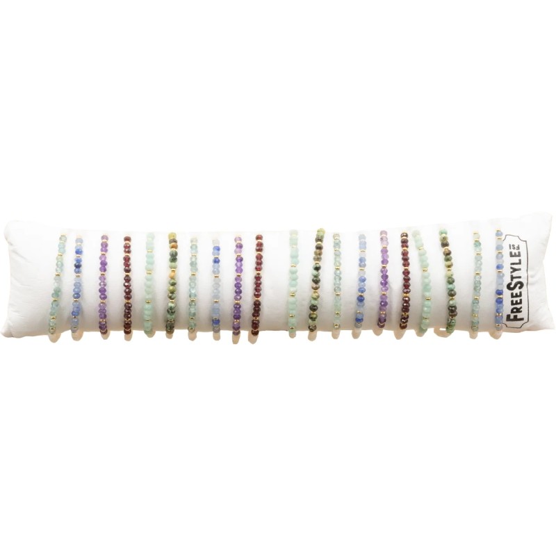 Bracelets fins en perles de pierres facettées et petites billes argentées