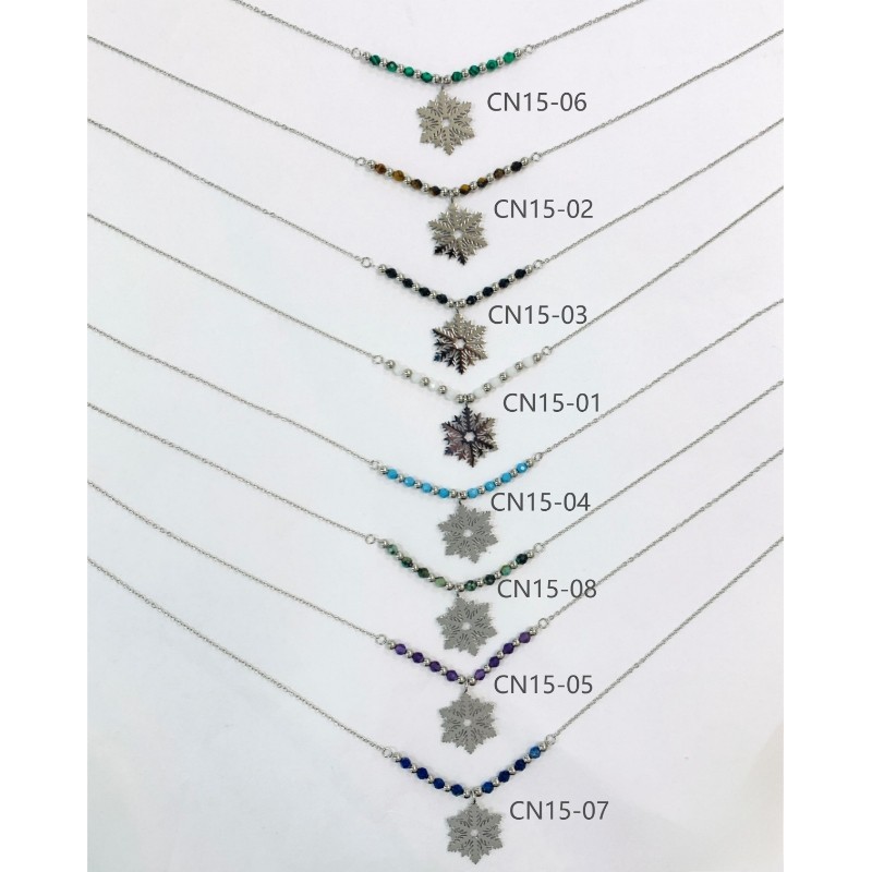 COLLIER CN15 FLOCON ARGENT (16 MODELES) - 01 COU EN BOIS N25
