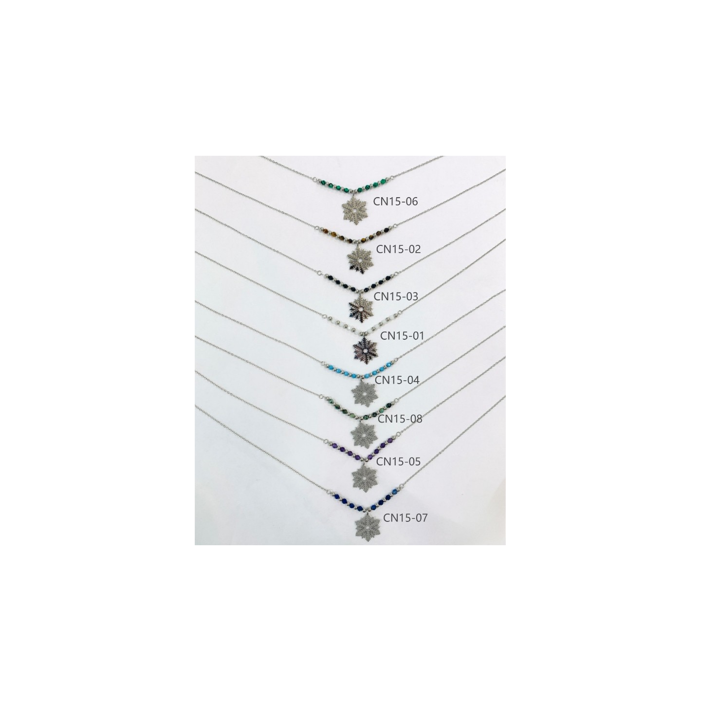 COLLIER CN15 FLOCON ARGENT (16 MODELES) - 01 COU EN BOIS N25
