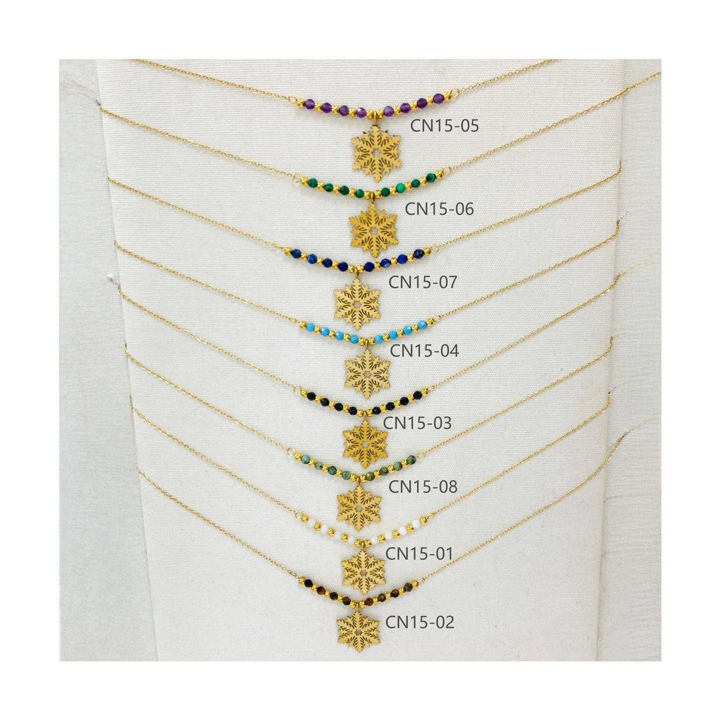 COLLIER CN15 FLOCON OR (16 MODELES) - 01 COU EN BOIS N25