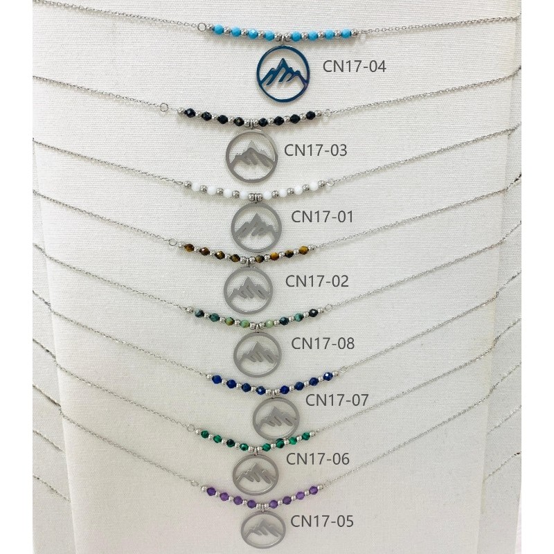 COLLIER CN17 MONTAGNE ARGENT (16 MODELES) - 01 COU EN BOIS N25