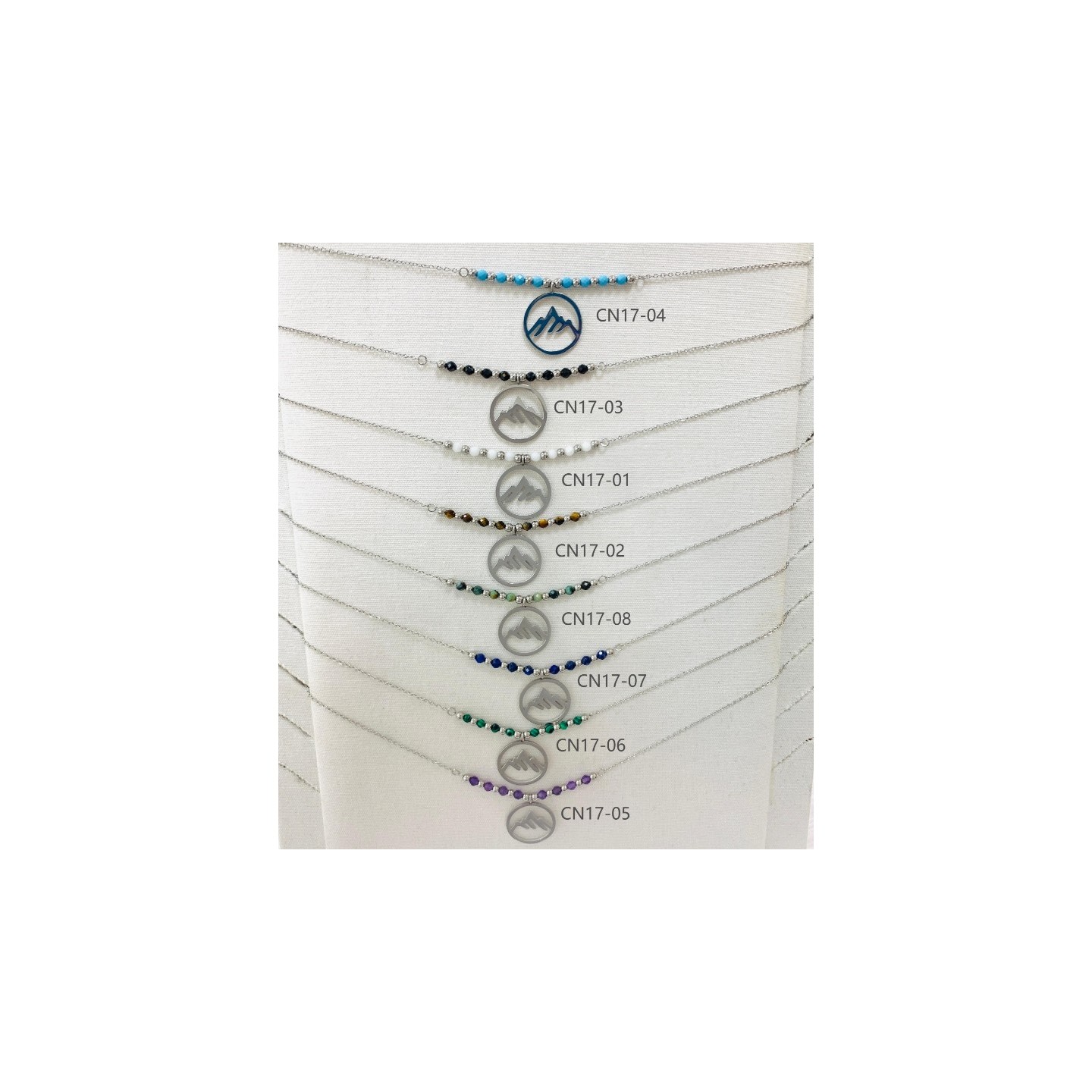 COLLIER CN17 MONTAGNE ARGENT (16 MODELES) - 01 COU EN BOIS N25